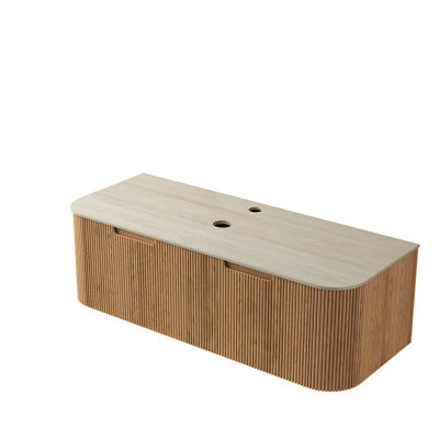 DINA 48'' Wall Mounted Plywood Cabinet With 2 Drawers, Roman Travertine Sintered Stone Countertop, NO Basin, NO Faucet And Drain, Natural Woodgrain Color