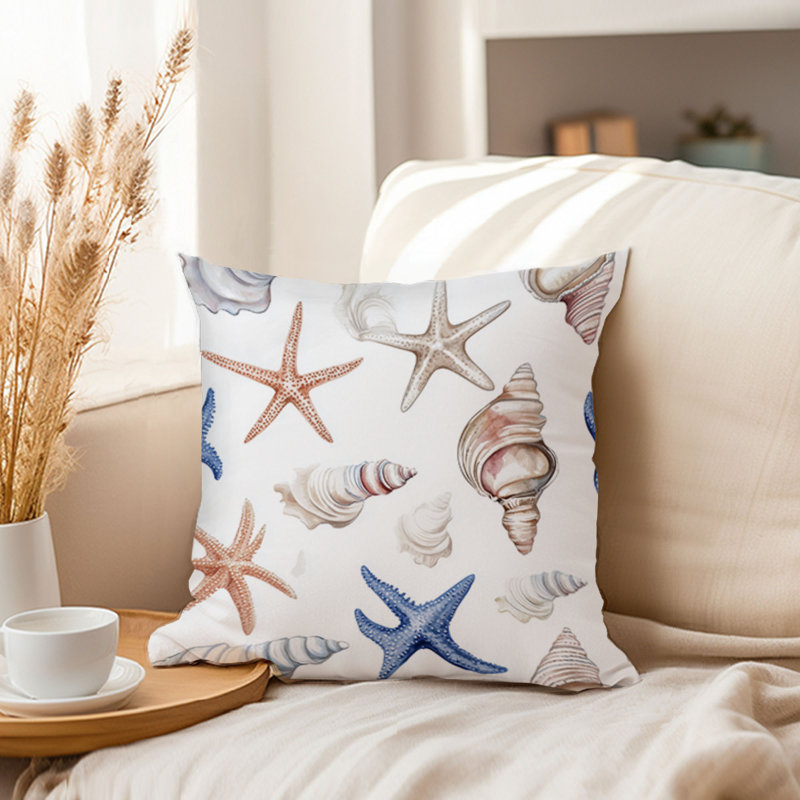Housse de coussin plage et côtier, Bleu / rouge nautique / plage 9, Carré 18 po