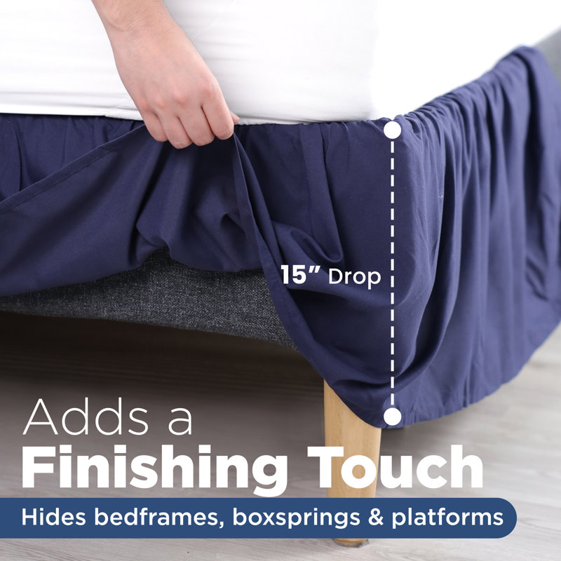 Martex Bed Skirt Easy Fit Lightweight 100% Microfiber Dust Hotel Quality, Navy Blue, Full Ruffled