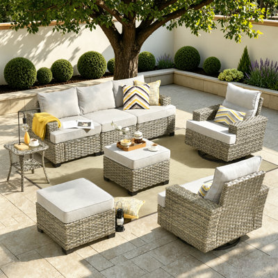 Tommy 7 Person Wicker/rattan Sofa Seating Group With Cushions