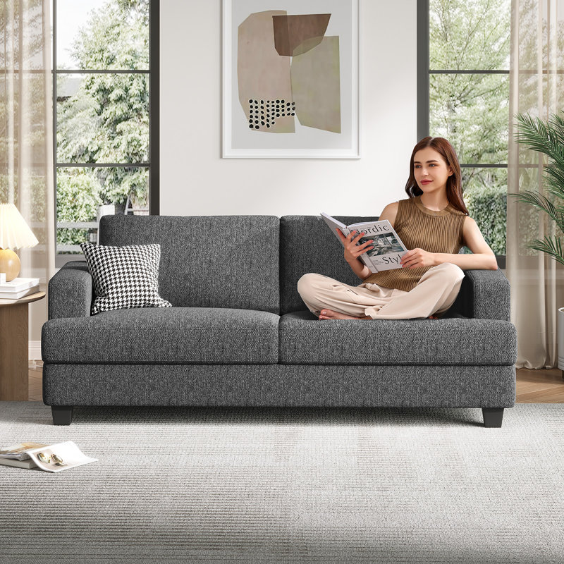 Canapé 84,2 "rembourré 84,2", ensemble 2 pièces en lin pour salon en appartement, Gris foncé