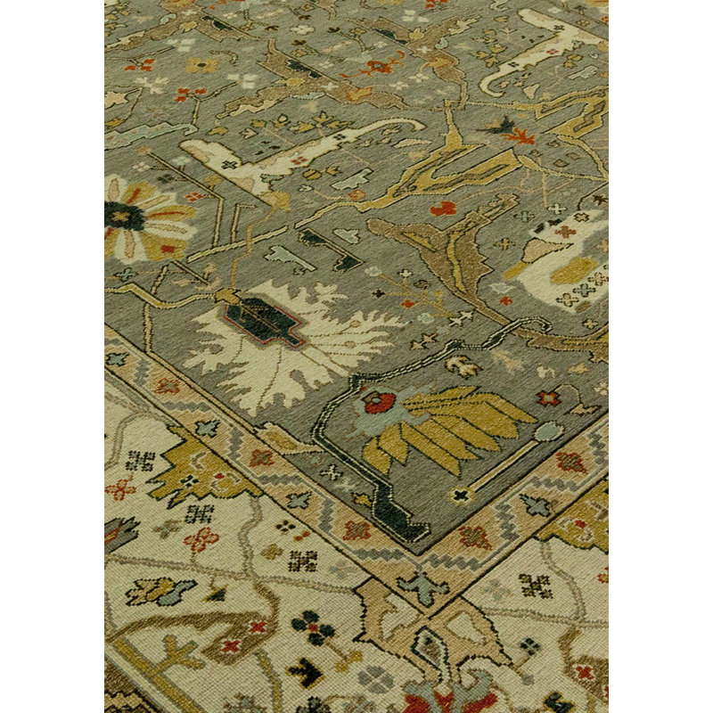 Soumak Mayhugh Oriental Hand-Knotted Flatweave Wool Gray Area Rug, Rectangle 12' x 15'