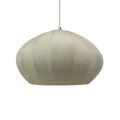 Radiance - Oval Fluted 1-Light Pendant - Celadon Green Crackle - Polished Chrome - Dedicated LED - White Cord