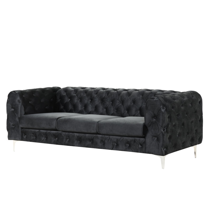 Godeus 85.5'' Velvet Sofa, Black Velvet