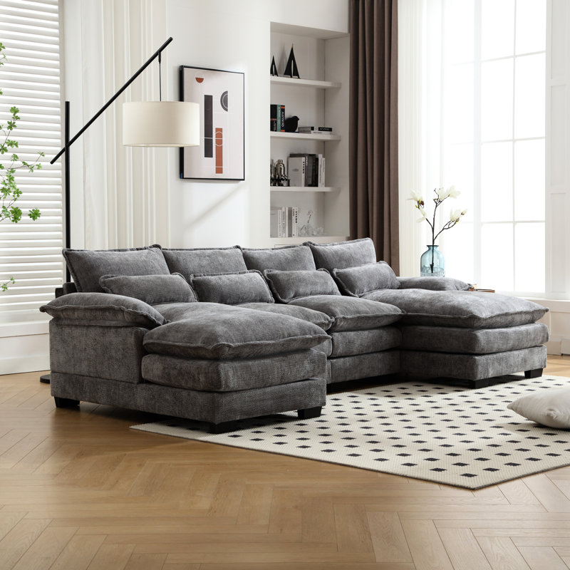 Quatre sièges avec revêtement en chenille, bois massif et éponge surdimensionnée en forme de U avec tissu, élastique