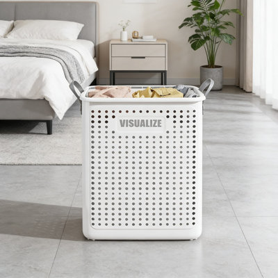WhiteFolding Dirty Clothes Basket Home Laundry Basket Storage Basket Dirty Clothes Basket Bathroom Dirty Clothes Storage Basket PP Material Str