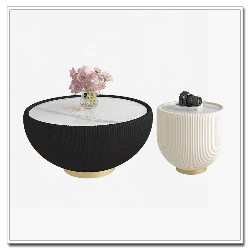 Cup Shape Coffee Table, 16.93 "H x 19.69 "L x 19.69 "W, Beige