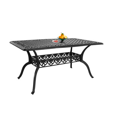60" Rectangular Patio Dining Table Cast Aluminum Patio Bistro Table for Garden,Black