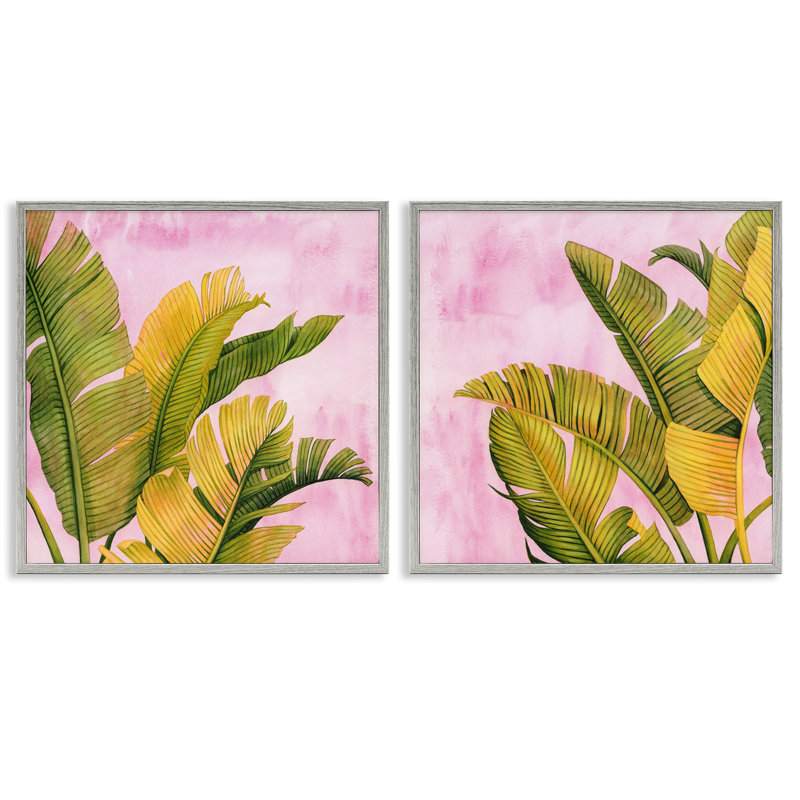 «Pink & Palms Leaves», ensemble de 2 giclées par Grace Popp, H 17 po x l 17 po, Gris