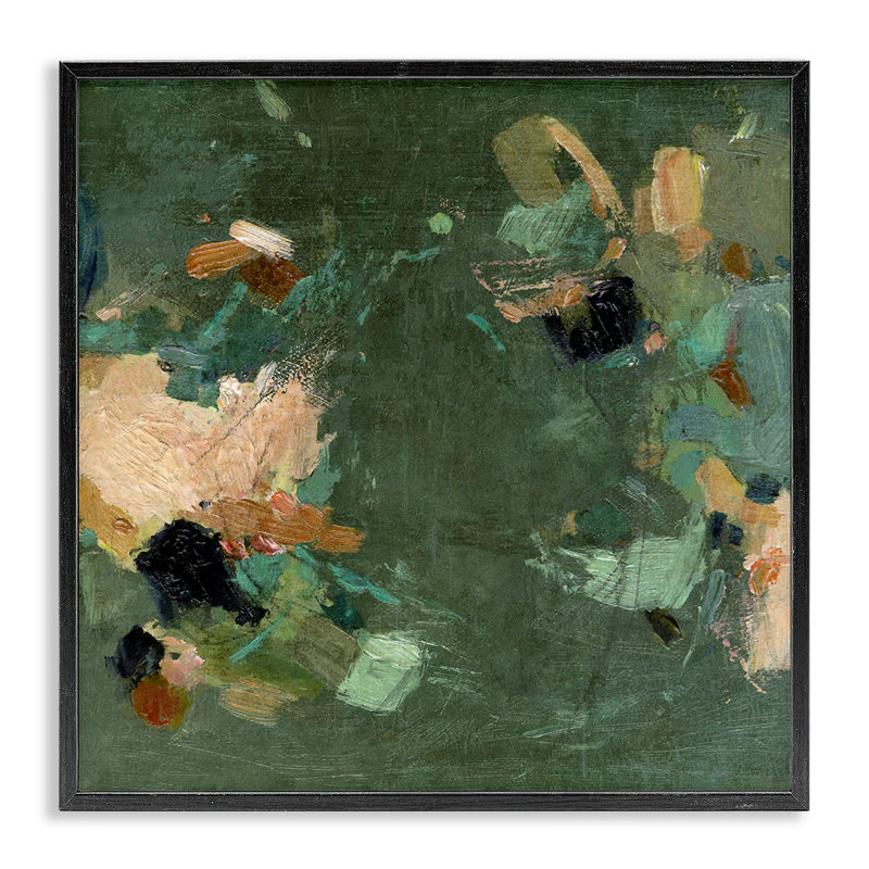 Abstrait aux teintes vertes, estampe numérique, conception de Suzanne Nicoll, H 24 po x l 24 po, Giclée encadrée noir minuit