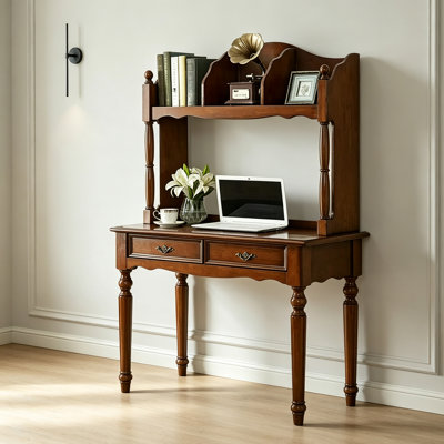 Retro American-style Solid Wood Desk And Bookshelf