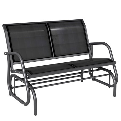 Banc oscillant d'extérieur pour 2 personnes avec siège en filet respirant, structure en acier thermolaqué et capacité de 440 livres, 47 pouces, noir