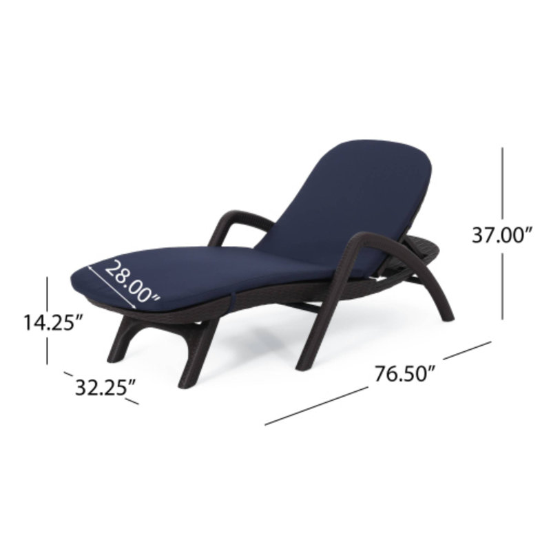 Chaise longue d'extérieur avec coussin moelleux Mikael, Brun, Noir