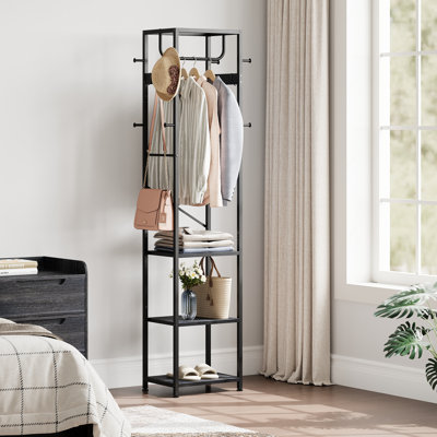 Freestanding 12-hook Coat Rack With Shoes Shelves