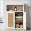 Armoire de rangement pour salle de bain avec 2 portes en rotin, autoportante avec tablette réglable et rangement ouvert pour la vie organisée