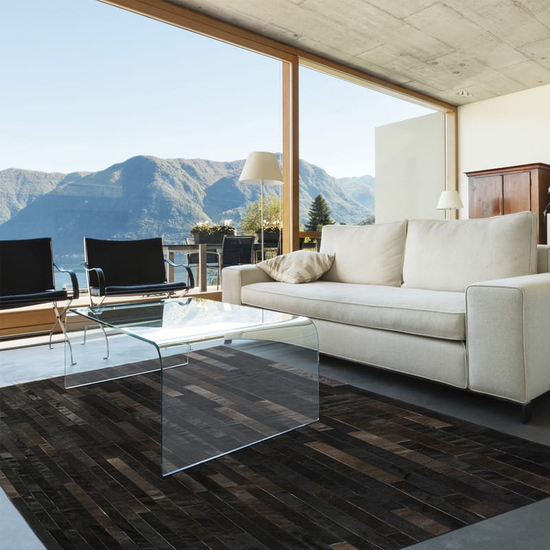 Poseidon Cowhide Striped Area Rug, Rectangle 6' x 9'