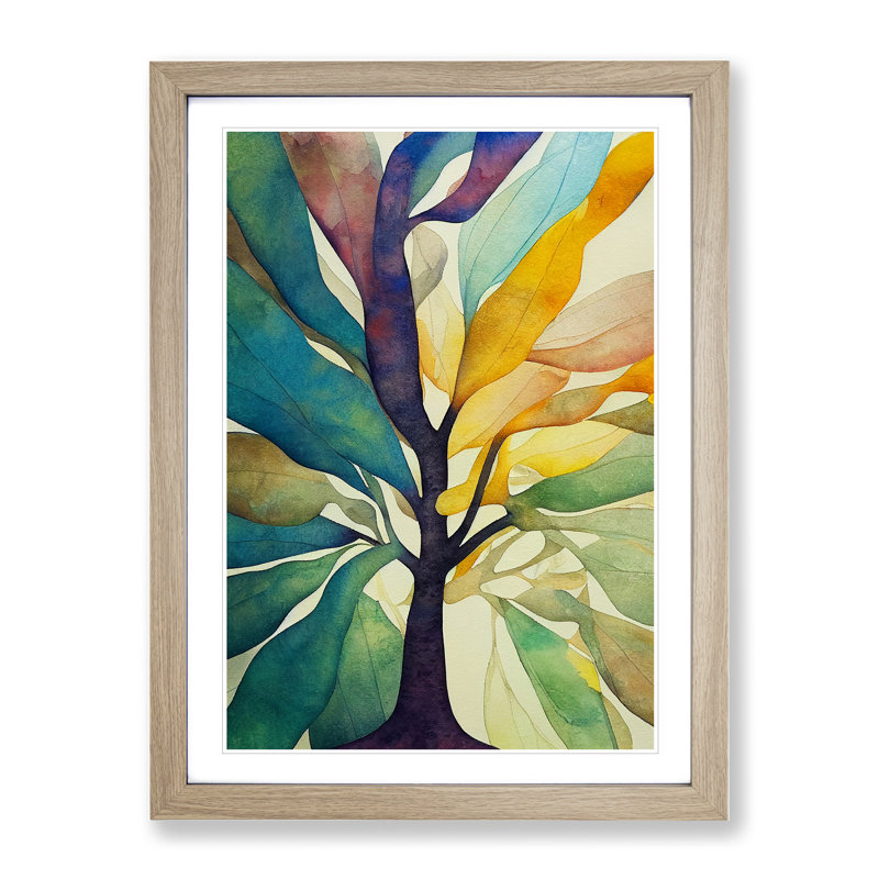 Tree Leaves in Colour No.3 Abstract 1 Piece Single Picture Frame Painting, 46cm H x 34cm W x 2cm D, Oak Framed