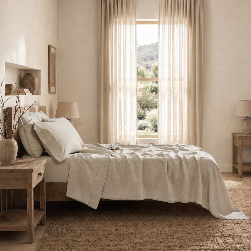 EverGrace 100% European Flax Linen Sheet Set, Queen, Natural Linen