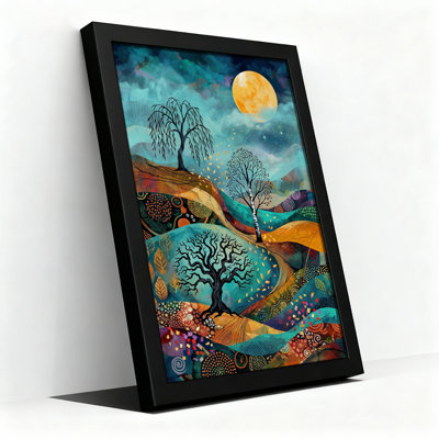 «Teal and Orange Stylized Trees and Hills», art mural sur toile