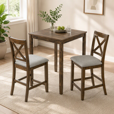5 Piece Dining Table Set, Wooden Dining Square Table Set for 4, Counter Height Kitchen Table Set with Square Table and 4 Upholstered Chairs for Small