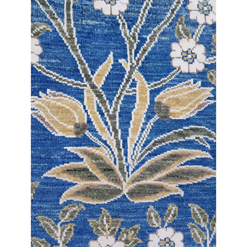 Moghul Floral Area Rug in Blue/Ivory/Olive, Rectangle 8'11" x 12'1"