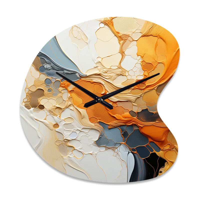 «Orange Blue Line Art Abstract Expressionism - Line Art», horloge murale asymétrique, Petit