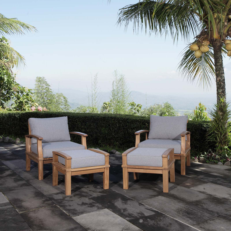 Ensemble de patio extérieur en teck 4 pièces Alaina, Gris