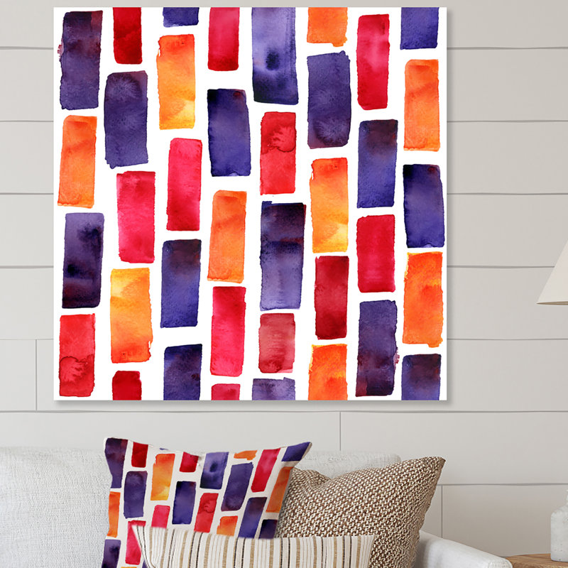 Rayures colorées de peinture mauve et rouge - reproduction d'art sur toile à motifs, H 36 po x l 36 po x P 1,5 po