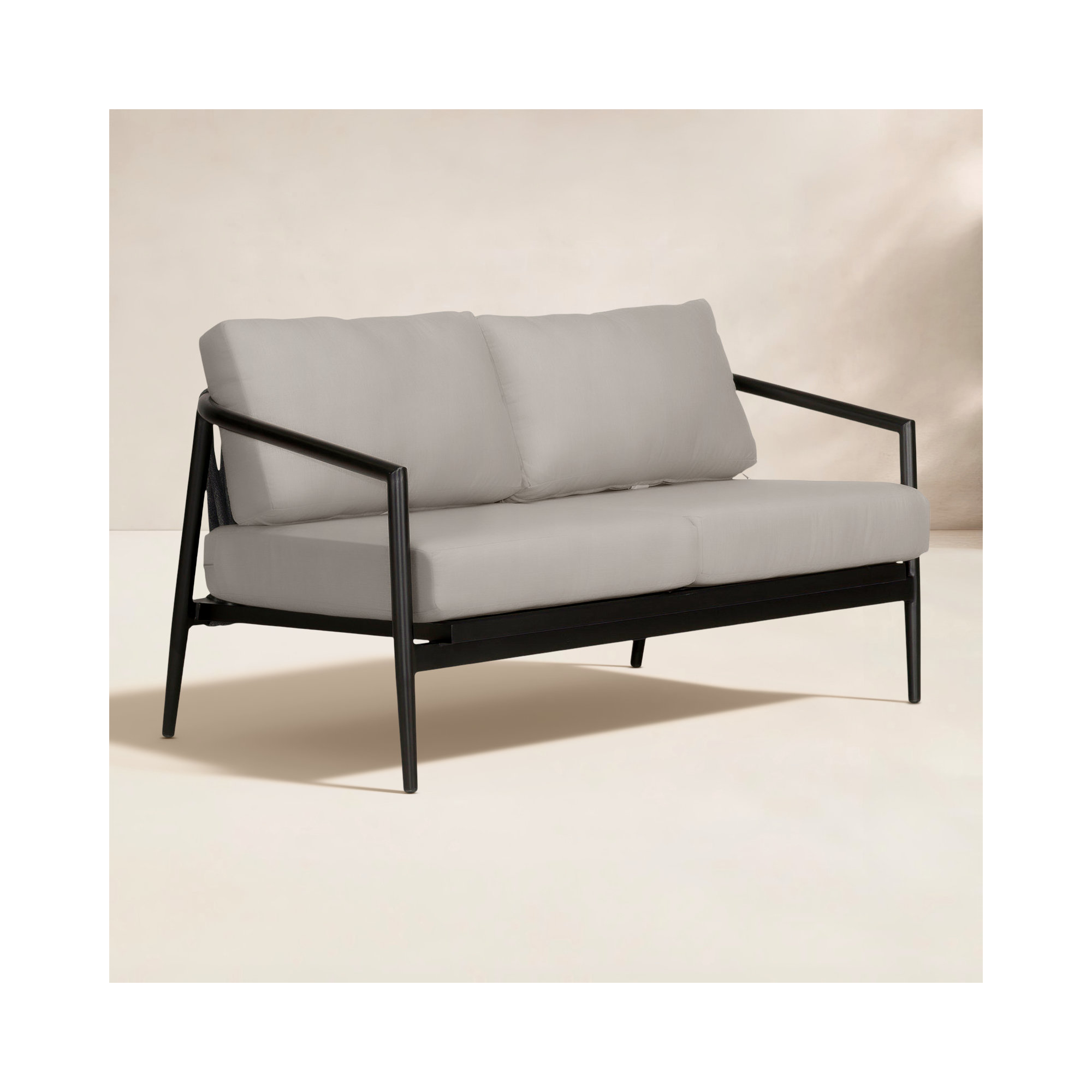 Delaine 56.5'' Wide Powder Coated Aluminum Loveseat with Cushions, Canvas Charcoal Sunbrella® Canvas, Black