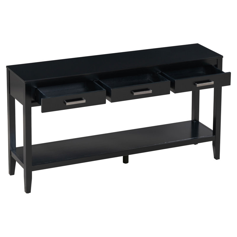 Console avec tablette inférieure et 3 tiroirs, Noir