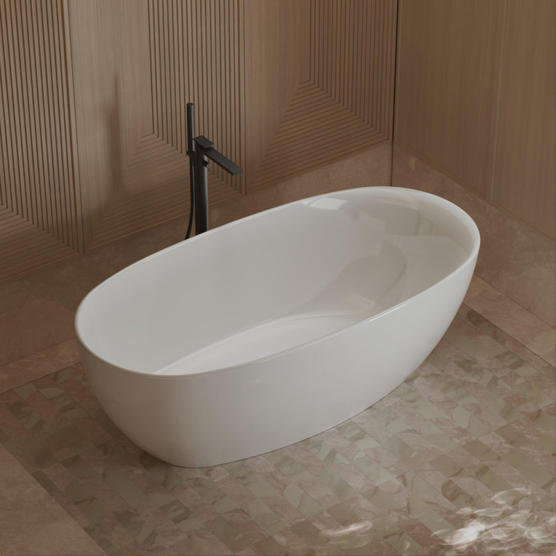 MonBlari 51'' X 27.5'' FreeStanding White Soaking Acrylic Bathtub With Overflow And Pop-Up Drain For Bathroom, Glossy White