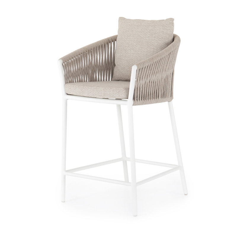 Porto Patio Bar Stool, 26.5", Faye Sand, White