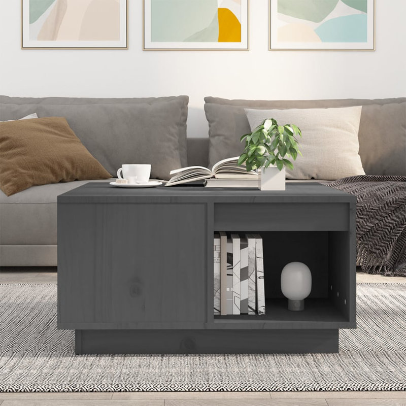 Nyan Solid Wood Floor Shelf Coffee Table with Storage, Grey, 32cm H x 60cm W x 61cm D