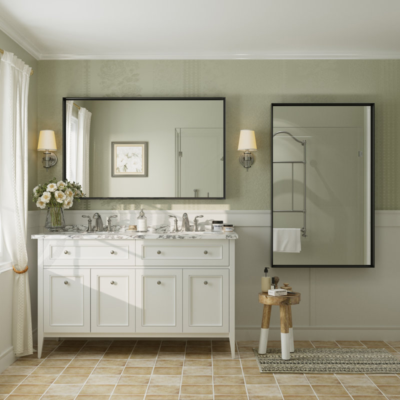 Miroir mural Aevar, 48 po x 30 po, Noir mat