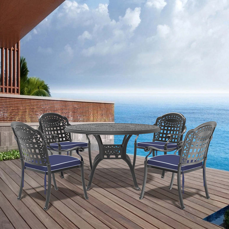 Ensemble de 5 pièces de mobilier de patio en aluminium coulé avec coussins, ensemble de salle à manger au design unique, 5