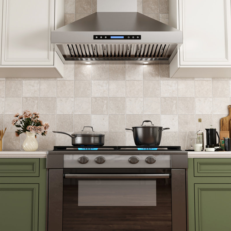 36 inch 800 CFM Convertible Wall Mount Range Hood 4 Speed Quiet Stainless Steel Remote and Touch Panel Control with LED Lights