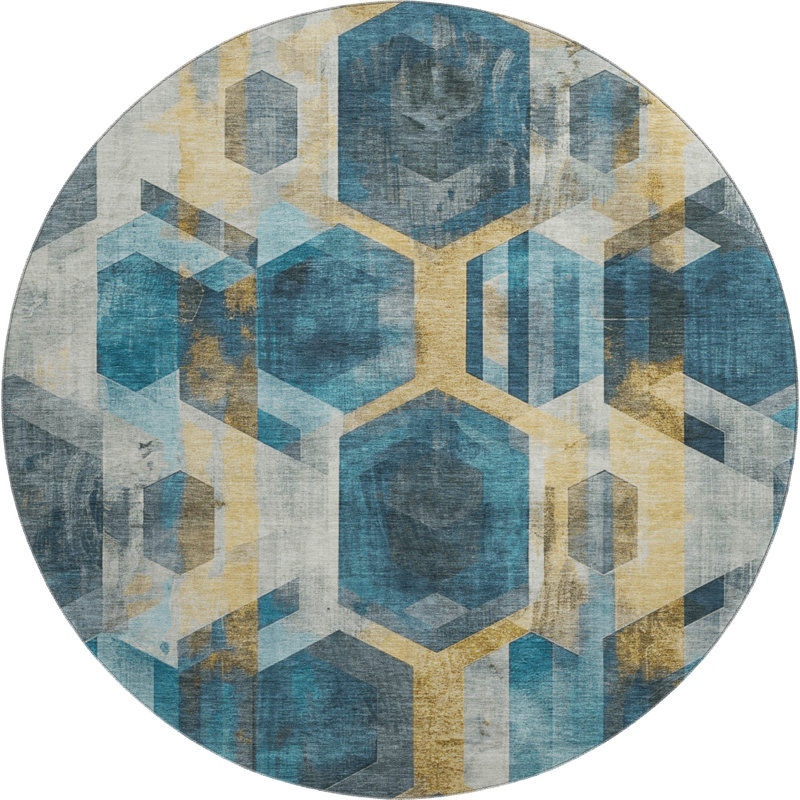 Tapis géométrique Varroville AMF1722 lavable à la machine de qualité supérieure, Rond 8 pi