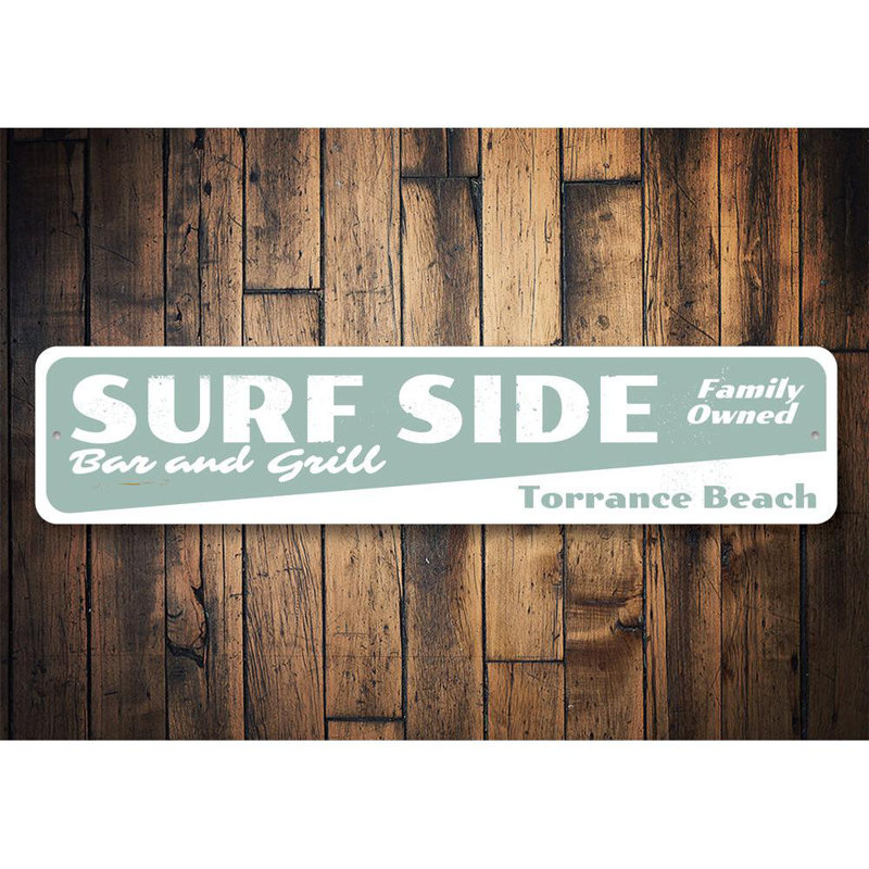 Enseigne en aluminium Surfside Bar & Grill, H 4 po x l 18 po x P 0,04 po