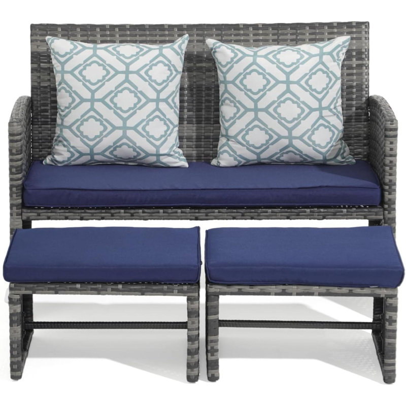 Neyko 40.55'' Wide Straight Steel Loveseat with Cushions, Navy Blue