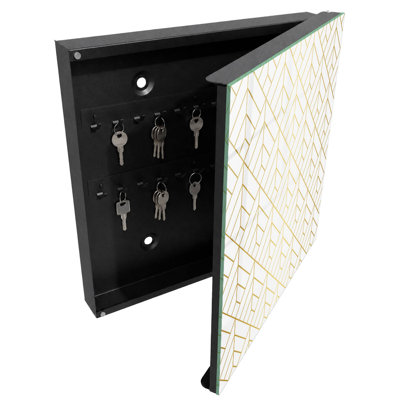 Key box for home, Opens to the left, 30x30x5, Black, Modern geometry in bleft colors, 