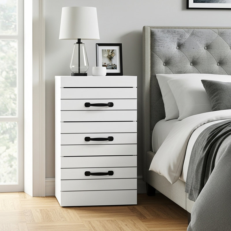 Allington 3 Drawer Bedside Table, White