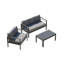 3-Piece Modern Aluminum Patio Conversation Set, 5-Seat Outdoor Sofa With  Thick Dark Gray Cushions & Gray Frame And Coffee Table-1665080688