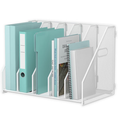 5-Vertical-Compartment Metal Desk Magazine Holder