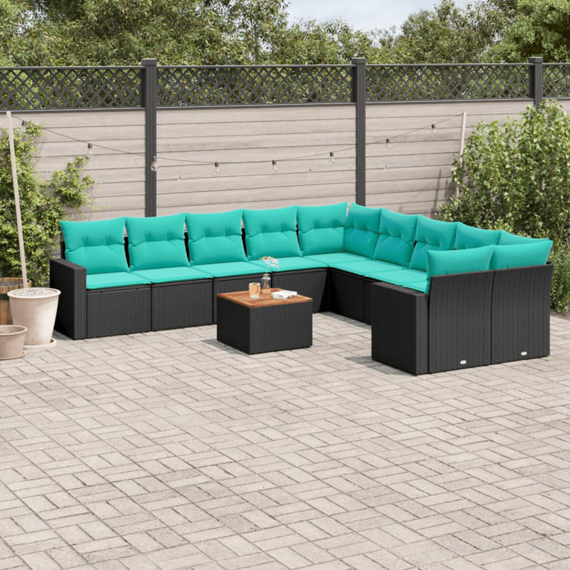  Ensemble de canapé de patio 11 pièces avec coussins en rotin de polyester noir
