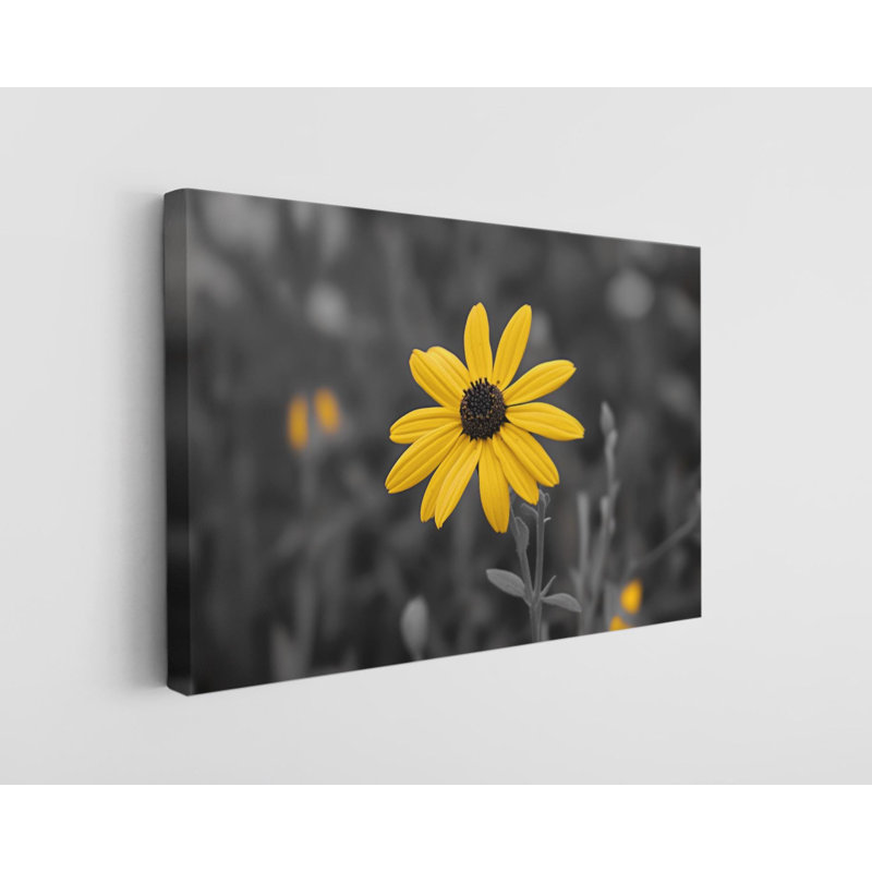 Fleur jaune sur fond noir et blanc sur toile de haute qualité, reproduction murale, reproduction d'art, reproduction de peinture