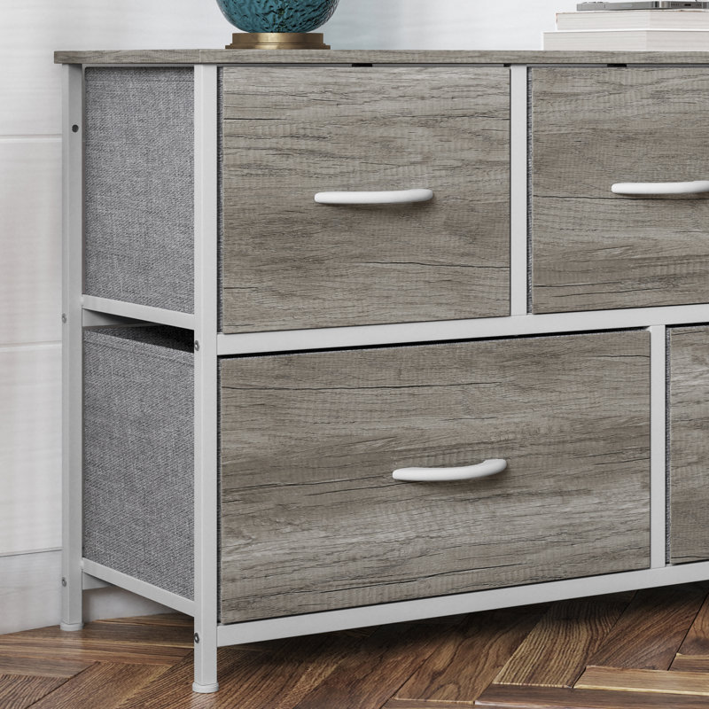 Commode à 5 tiroirs avec cadre en fonte, plateau en bois et tiroirs Draven, Brun clair