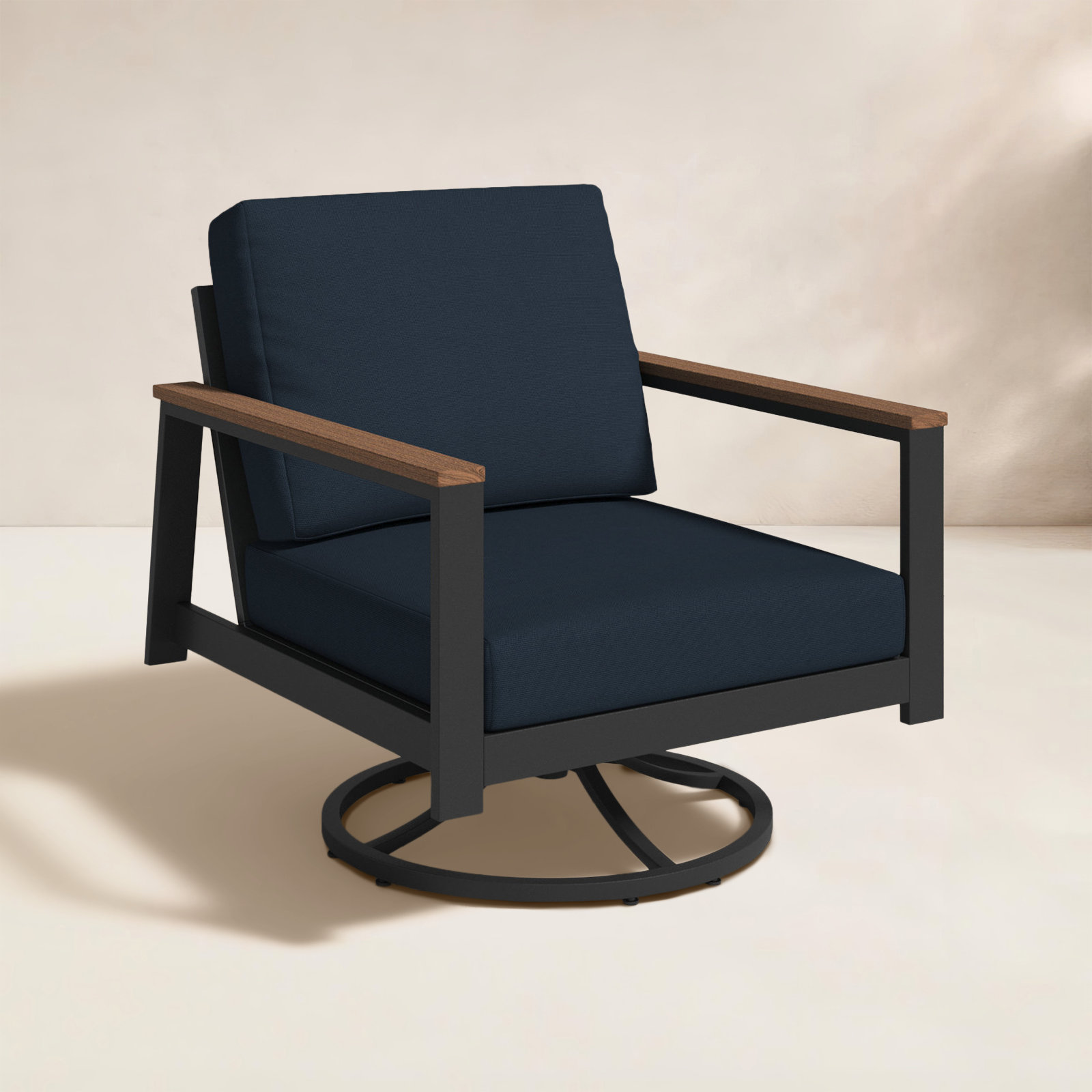 Townsend Outdoor Rocking Metal Chair with Sunbrella® Cushions, Canvas Navy Sunbrella® Canvas, Black, Yes