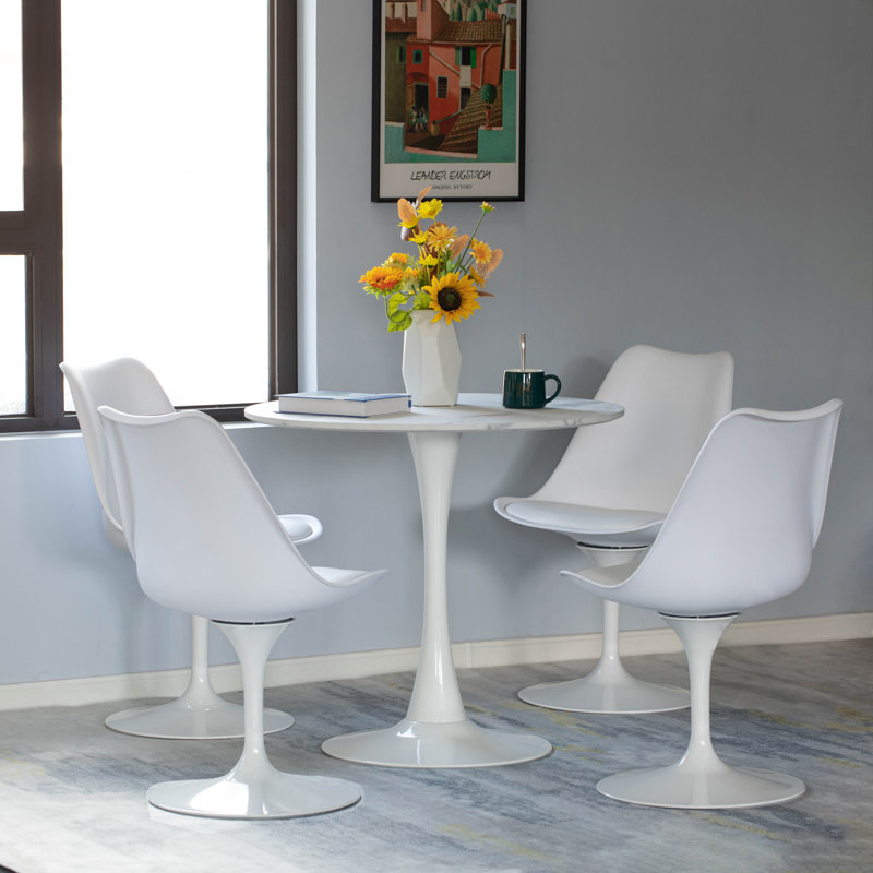 Arryon Round Metal Base Dining Table, White