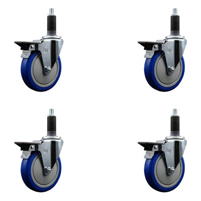 Poly Swivel 1-1/8 Inch Expanding Stem Caster Set with Brake SCC