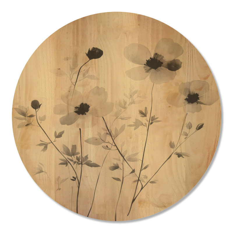 Letcher II - Décoration murale en bois beige à fleurs sauvages, Rond 36 po, Rond